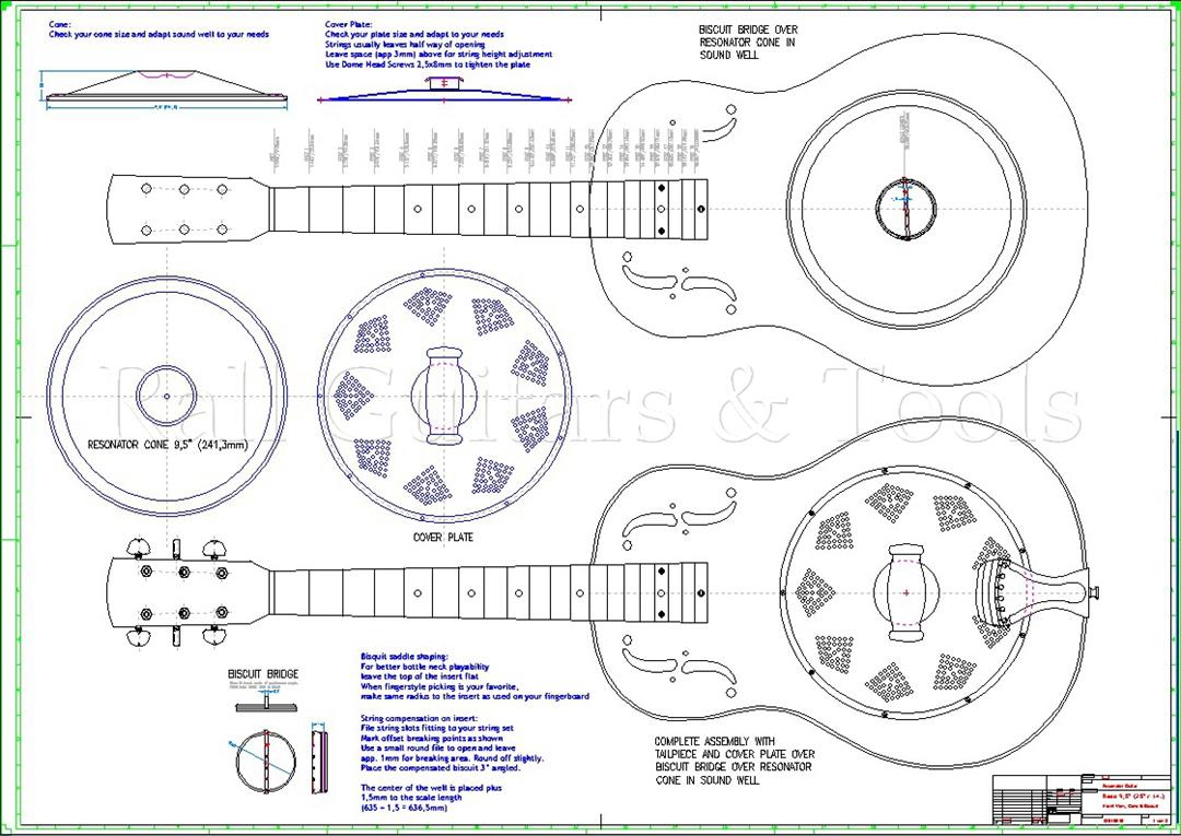 Bauplan Resonator Gitarre 9,5" Cone - 25" Mensur