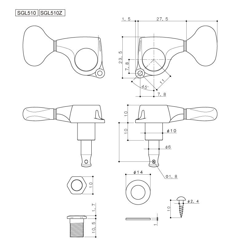 Gotoh SGL510Z Mechanik, 3L/3R Chrom 1:21
