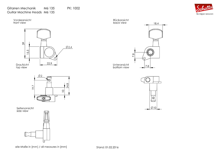 Schaller Mechanik M6 135 3L/3R Nickel V-Tec®