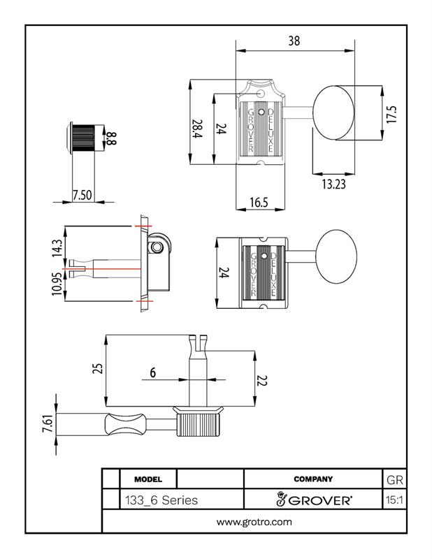 Grover GR 133N6 Vintage Deluxe Stimmmechanik 6l ni Grover GR 133N6 Vintage Deluxe Stimmmechanik 6l ni