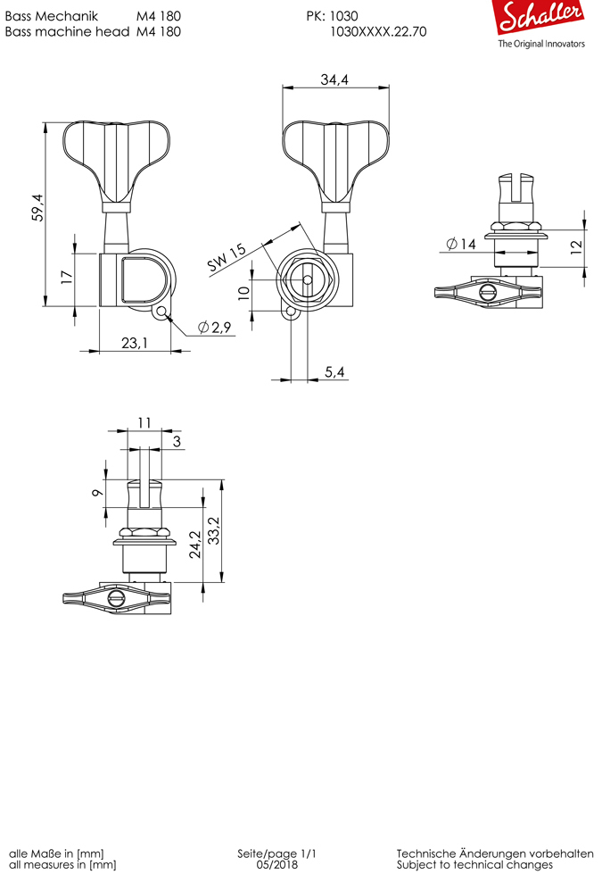 Schaller Bass Mechanik M4 180 Light 4li, Schwarz Schaller Bass Mechanik M4 180 Light 4li, Schwarz