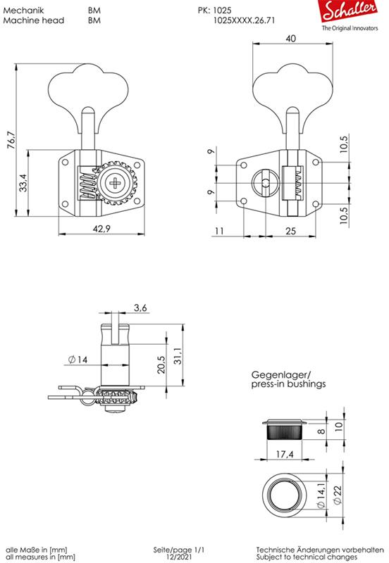 Schaller Bass Mechanik BM 4 links, schwarz