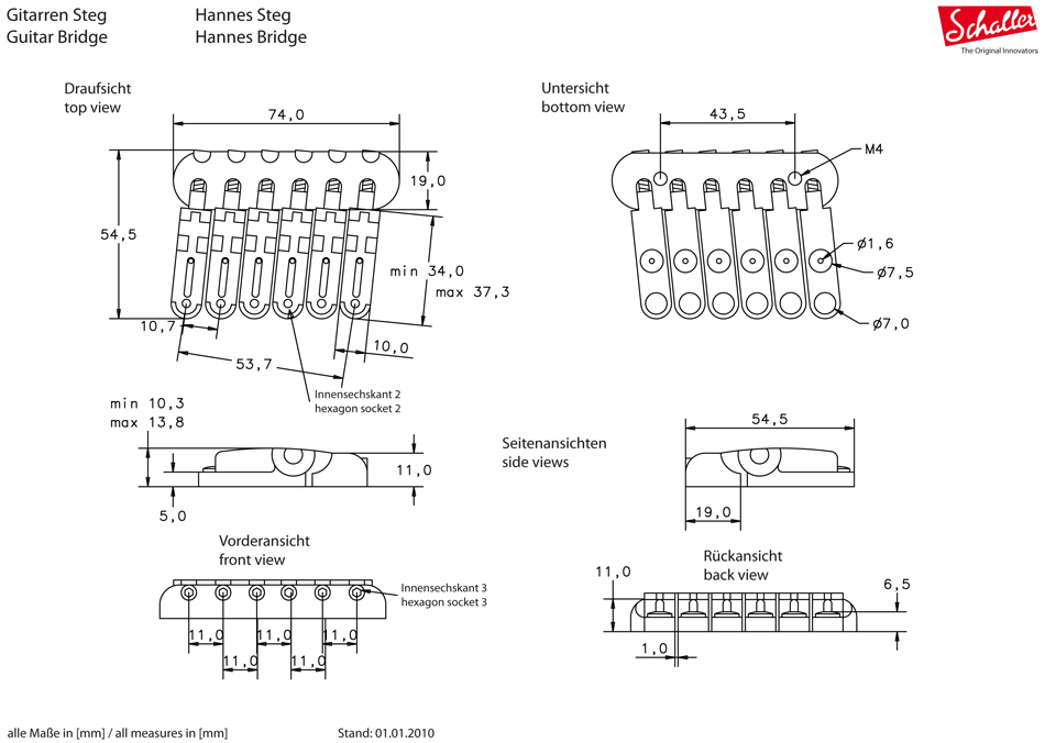 Schaller Hannes 6 Gitarrensteg nickel Schaller Hannes 6 Gitarrensteg nickel