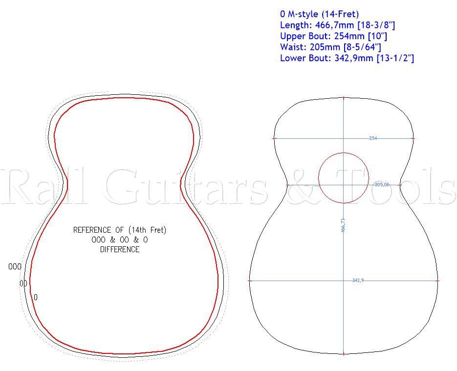 Gitarrenbau Außenform 0-style 14-Fret M-style