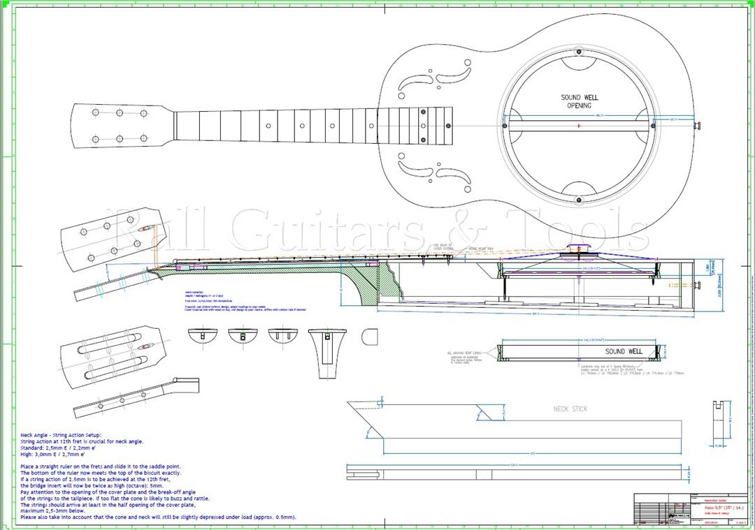Bauplan Resonator Gitarre 9,5" Cone - 25" Mensur