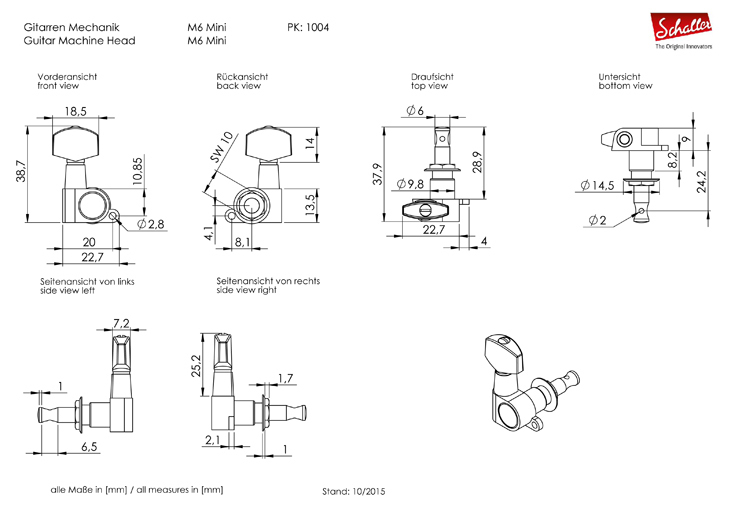 Schaller Mechanik M6 Mini 6Links Nickel V-Tec®