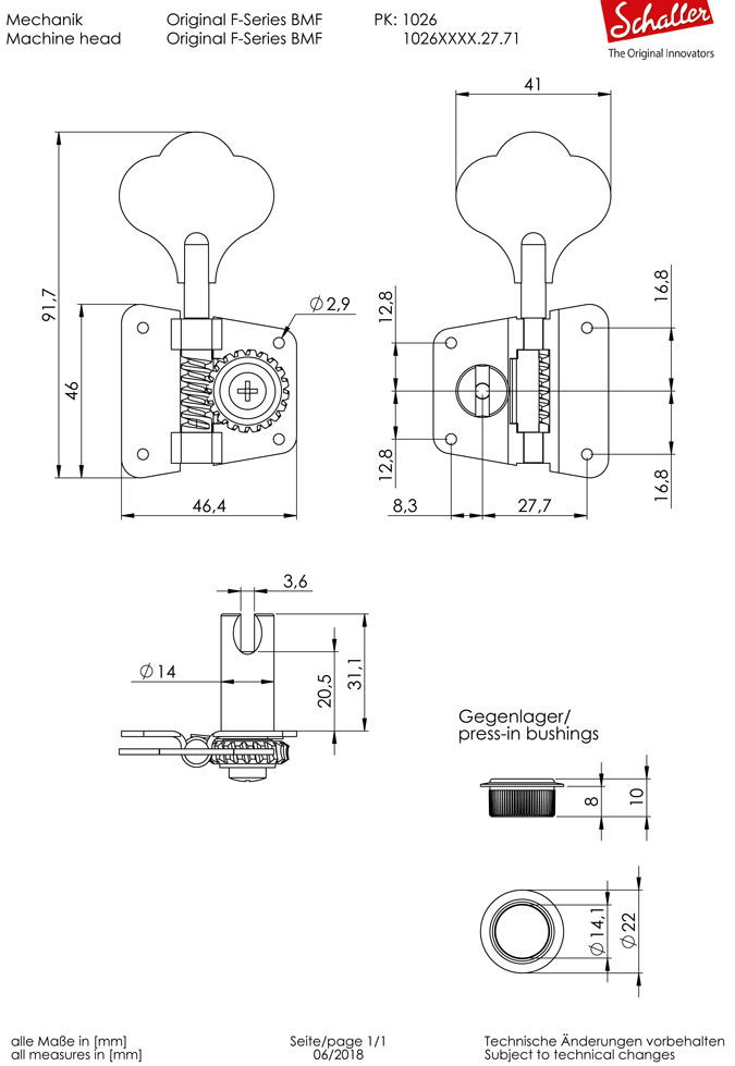 Schaller Bass Mechanik BMF 3Li+2Re, Chrom Schaller Bass Mechanik BMF 3Li+2Re, Chrom