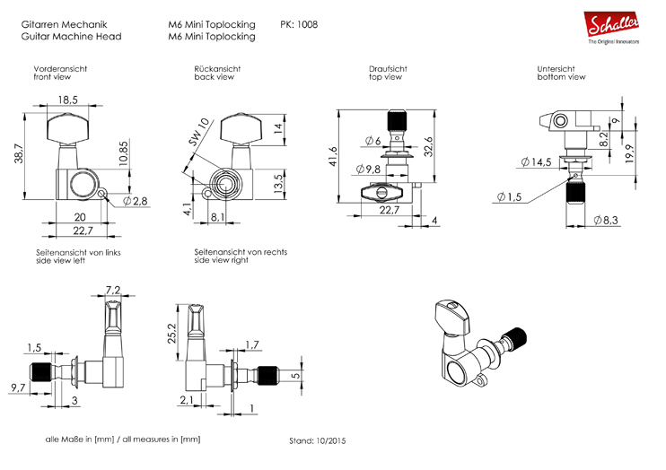 Schaller M6 Mini Toplocking 3L/3R Nickel V-Tec®