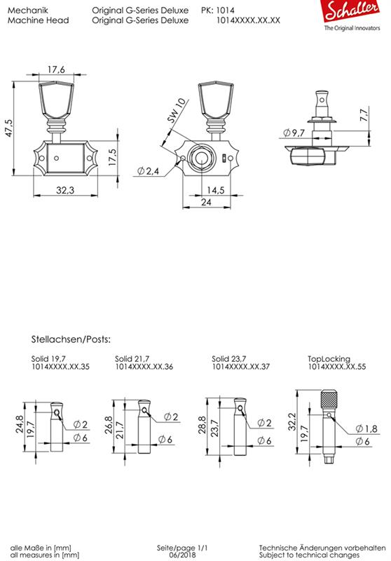 Schaller Mechanik G-Series Keystone SR, 3L+3R gold Schaller Mechanik G-Series Keystone SR, 3L+3R gold