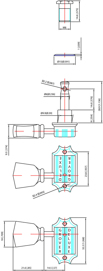 Grover GR 135G Vintage Gitarren Mechanik 3+3 gold Grover GR 135G Vintage Gitarren Mechanik 3+3 gold