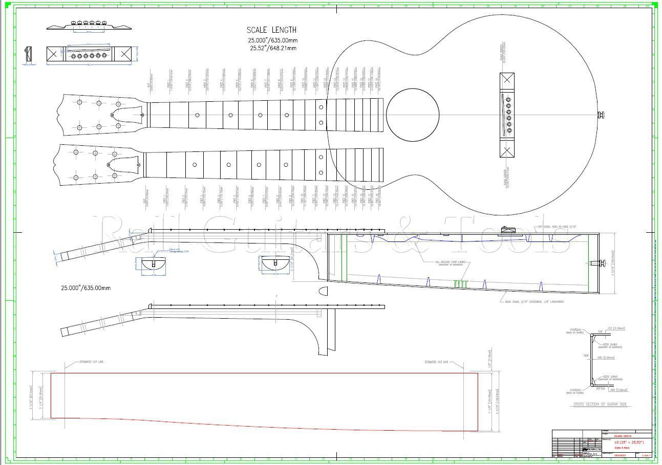 Gitarrenbauplan L0 (25" / 25,51")