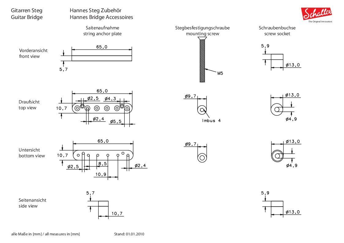 Schaller Hannes 6 Gitarrensteg nickel