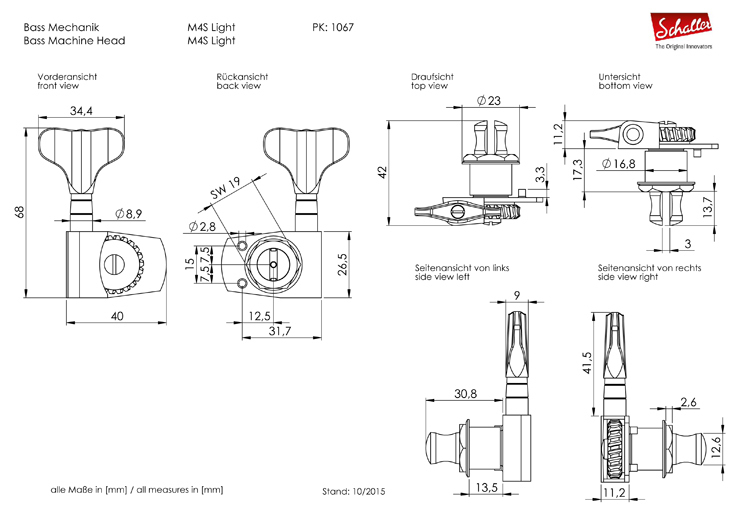 Schaller M4S Light Einzelmechanik RECHTS, schwarz