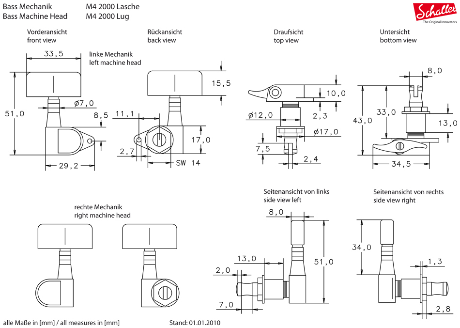Schaller Bass Mechanik M4 90 4 links, schwarz Schaller Bass Mechanik M4 90 4 links, schwarz
