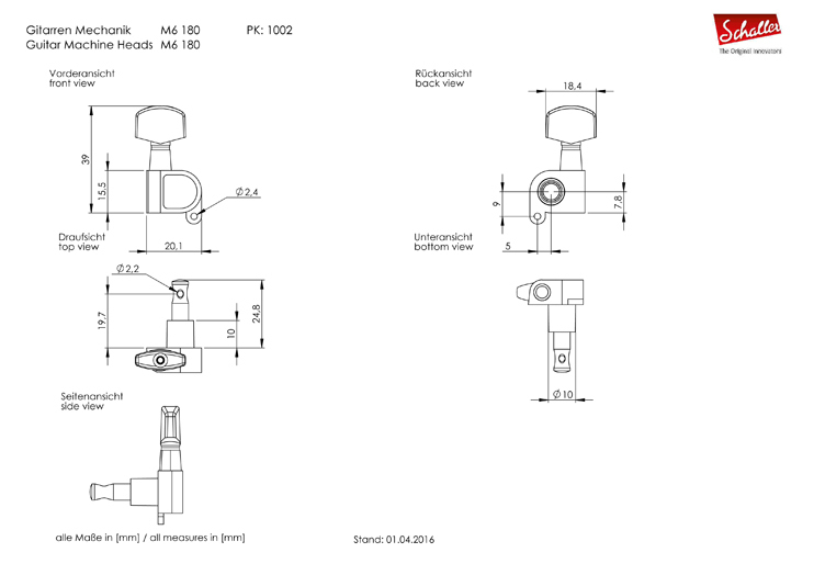 Schaller Mechanik M6 180 3L/3R Nickel V-Tec®